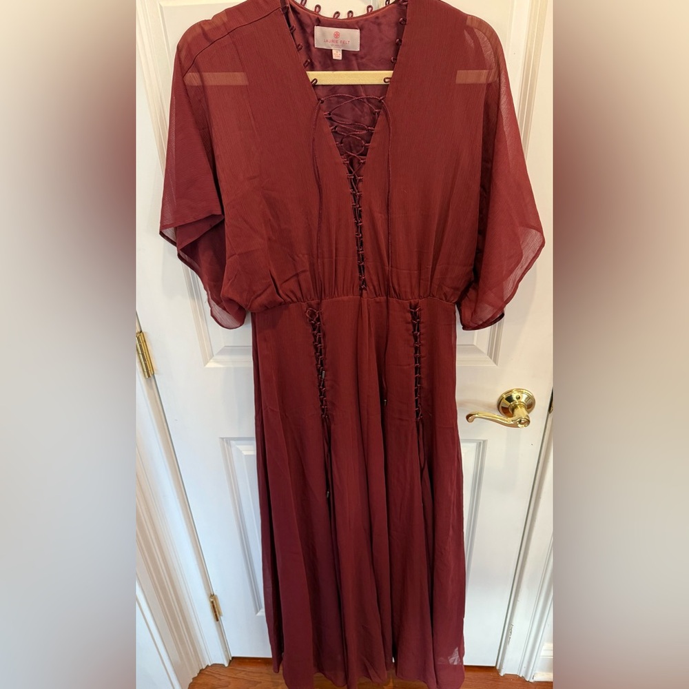 Laurie Felt Burgundy maroon wine Long Sleeve Dress